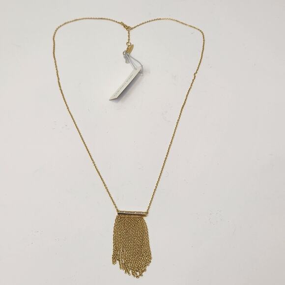 Sole Society Gold Tone Chain Long Necklace CZ Bar Metal Fringe Pendant Casual - Picture 3 of 7